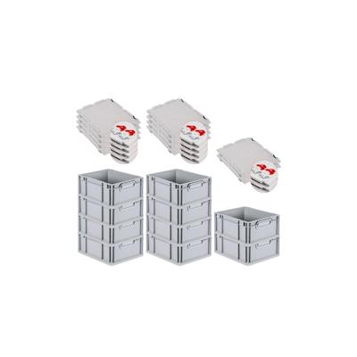 PROREGAL SuperSparSet 10x Eurobox NextGen Economy mit Scharnierdeckel & roten Verschlüssen, Griffe zu, HxBxT 17x30x40cm, 16L, Eurobehälter, Box Image