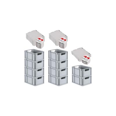 PROREGAL SuperSparSet 10x Eurobox NextGen Economy mit Scharnierdeckel & roten Verschlüssen, Griffe offen, HxBxT 22x30x40cm, 20L, Eurobehälter Image