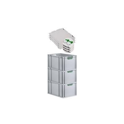 PROREGAL 3x Eurobox NextGen Color mit Scharnierdeckel & Verschlüssen | HxBxT 22x40x60cm | 65 Liter | Griffe grün offen | Verstärkter Boden Image