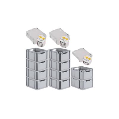 PROREGAL 10x Eurobox NextGen Grip mit Scharnierdeckel & gelben Verschlüssen | HxBxT 22x30x40cm | 20 Liter | Griffe offen | Glatter Boden Image