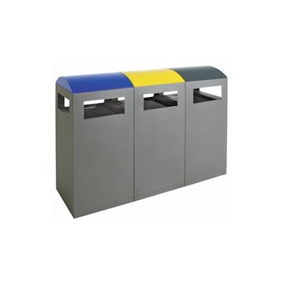 PROREGAL Abfallbehälter für Außenbereiche mit verzinktem Innenbehälter, 3x90L, HxBxt 106x135x45cm, Brandschutzklasse A1, Anthrazitgrau/Blau/Gelb Image