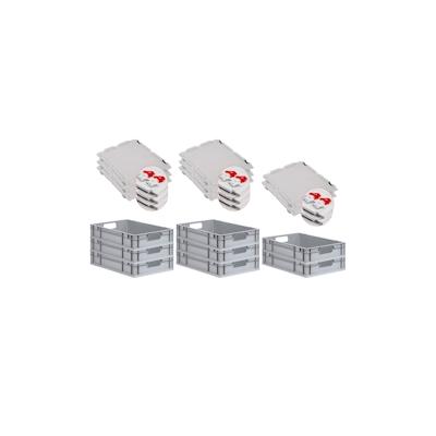 PROREGAL SuperSparSet 8x Eurobox NextGen Economy mit Scharnierdeckel & roten Verschlüssen, Griffe offen, HxBxT 12x40x60cm, 23L, Eurobehälter Image