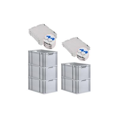 PROREGAL SuperSparSet 5x Eurobox NextGen Economy mit Scharnierdeckel & blauen Verschlüssen, Griffe offen, HxBxT 32x40x60cm, 65L, Eurobehälter, Box Image