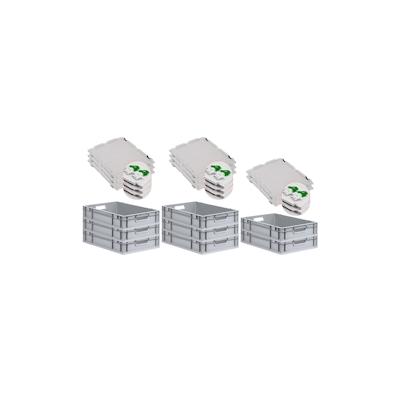 PROREGAL 8x Eurobox NextGen Grip mit Scharnierdeckel & grünen Verschlüssen | HxBxT 12x40x60cm | 23 Liter | Griffe offen | Glatter Boden Image