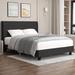 Nathaniel Home Tufted Bed Platform Bed Frame, Wingback Headboard Upholstered/Linen in Black | 46 H x 66 W x 86 D in | Wayfair 25373Q-BK