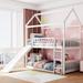 Twin over Twin Size Solid Wood House-Shaped Bunk Bed with Convertible Slide and Ladder, Wood Slats and Guardrail for Kid