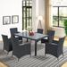 7 Piece Dining Table Set for Patio Rattan Furniture Set with Beige Cushion, Outdoor Wicker Dining Set (Black)