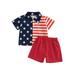 Sunisery Toddler Baby Boy 4th of July Outfit American Flag Cow Short Sleeve Button Down Shirt Shorts Set Summer Cowboy Clothes