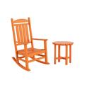 Polytrends Laguna Traditional Poly Weather-Resistant Rocking Chair with Side Table Set Orange