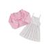 Thaisu Toddler Girl Summer 2PCS Skirt Outfits Floral Print Cami Dress + Long Sleeve Tie-up Crop Tops Set