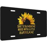 Butterfly and Sunflower License Plate Cover - Novelty License Plate Aluminum Metal She s Sunshine Front License Plate Auto Car Tag with 4 Holes Standard Personalized License Plates Size 6 X 12