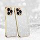 Electroplated Sparkle Case for iPhone 14 Pro Shining Glitter Metal Frame Shockproof Slim Cover with CD Pattern Lens Protection Circle for iPhone 14 Pro Max Women Girls Silver