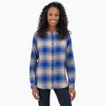 Dickies Women's Plaid Flannel Long Sleeve Shirt - Surf Blue/fireside Ombre Size XL (FL075)