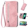 K-Lion for Samsung Galaxy S21 FE Samsung Galaxy S21 FE Wallet Case for Women Men Durable Embossed PU Leather Magnetic Flip Zipper Card Holder Phone Case with Wristlet Strap Pink
