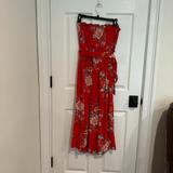 American Eagle Outfitters Pants & Jumpsuits | American Eagle Wide Leg Strapless Jumpsuit, Red Floral Size Medium With Pockets | Color: Red | Size: M