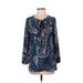 Lands' End 3/4 Sleeve Blouse: Blue Paisley Tops - Women's Size 4 Petite