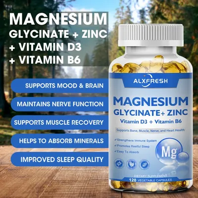 Supplément de Glycinate de Magnésium 500mg avec du Zinc Vitamine D3 Dieux Support à Haute