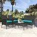 Patio Rattan Cushioned Sofa Set Tempered Glass Coffee Table (Set of 4)