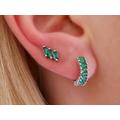 sterling Silver Emerald Green Cz Hoop Earrings, Geometric Baguette Hoops, Small Minimalist Jewelry