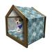 Grunge Pet House Butterflies Pattern Checkered Backdrop Animal Spring Season Inspirations Outdoor & Indoor Portable Dog Kennel with Pillow and Cover 5 Sizes Pale Blue Teal Grey by Ambesonne