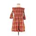 Zara Casual Dress - Mini Off The Shoulder 3/4 sleeves: Orange Plaid Dresses - Women's Size Small