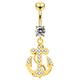 AZARIO LONDON 18K Gold Plated Clear Gemstone Fancy Anchor Dangling Sterling Silver Belly Bars Piercing