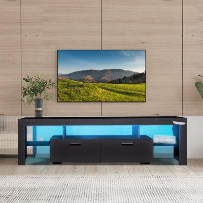 Wrought Studio™ Contemporary TV Cabinet w/ Drawer & Storage For Screens Up To 75 Inches: LED TV Stand & Entertainment Center in Black | Wayfair