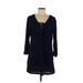 J Valdi Casual Dress - Shift Plunge 3/4 sleeves: Blue Print Dresses - Women's Size Large