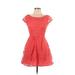 B. Darlin Casual Dress - A-Line Scoop Neck Short sleeves: Orange Print Dresses - Women's Size 7