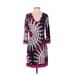 Ali Ro Casual Dress - Sheath V Neck 3/4 sleeves: Pink Color Block Dresses - Women's Size 4