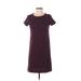 Ann Taylor LOFT Casual Dress - Shift Crew Neck Short sleeves: Burgundy Print Dresses - Women's Size X-Small Petite