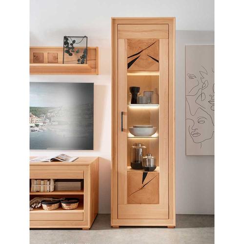 Wohnzimmer Vitrine massiv Kernbuche mit Hirnholz 201 cm hoch