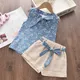 Melario-Chemisier bleu à motif floral pour bébé fille de 2 à 6 ans t-shirt et pantalon d'été tenue