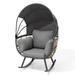 Outdoor Indoor Cushioned Egg Chair Metal Frame PE Rattan Wicker Rocker with Retractable Sun Shade