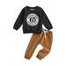 SHIBAOZI Toddler Newborn Baby Boy Clothes Cute Letter Print Long Sleeve Sweatshirt Tops Stretch Pants Fall Winter Outfit