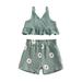 Suanret 2Pcs Kids Toddler Girls Summer Shorts Outfits Solid Color Ruffle Sling Vest + Floral Shorts Beachwear Green 6-12 Months