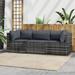 OWSOO 3 Piece Patio Set with Cushions Gray Poly Rattan