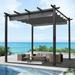 COVERONICS 10x10 FT Outdoor Retractable Aluminum Pergola Heavy-Duty Patio Metal Shelter with Retractable Canopy Polyester Sun Shade Pergolas for Garden Yard Poolside Party(Grey)