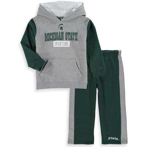 Set aus Fleece-Kapuzenpullover und Hose der Michigan State Spartans „Colosseum“ in Graumeliert/Grün für Kleinkinder