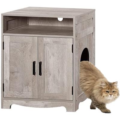 Cat Litter Box Enclosure with Storage, Weathered G...