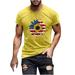 SOOMLON Men Vintage USA Flag Shirt 4th Of July Independence Day T-Shirt Print Pullover Fitness Sport T-Shirt Crewneck Short Sleeve Yellow L