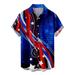 SOOMLON Men Vintage USA Flag Shirt 4th Of July Independence Day T-Shirt Collar Pocket Cardigan Button Shirt Lapel Short Sleeve Blue XXXXL