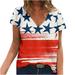 SOOMLON Women 4th Of July Independence Day T-Shirt Independence Day Print Tops V-Neck Short Sleeve Orange L