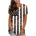 SOOMLON Plus Size USA Flag T-Shirt Women American Flag Graphic Tees 4th of July Patriotic Tops Independence Day Sexy T-Shirt Print Tops Crewneck Short Sleeve Orange XL