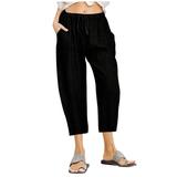 Womens Wide Leg Work Pants Womens Drawstring Pants Plus Size High Waisted Joggers Casual Wide Leg Trousers Baggy Work Linen Pant with Pockets Plus Size Pants