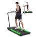 Superun 2 in 1 Folding Treadmill 3 HP Indoor Portable Compact Walking Pad with 300lbs Capacity & APP Bracelet & Wider Running Belt(Green)