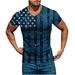 SOOMLON Funny 4th Of July Men T-Shirt Independence Day Print Pullover Fitness Sport T-Shirt V-Neck Short Sleeve Blue XXL