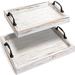 Gracie Oaks Kitchen Rustic Wooden Serving Tray Set w/ Metal Handles, 2 Nesting Decorative Trays For Coffee Table in White | Wayfair