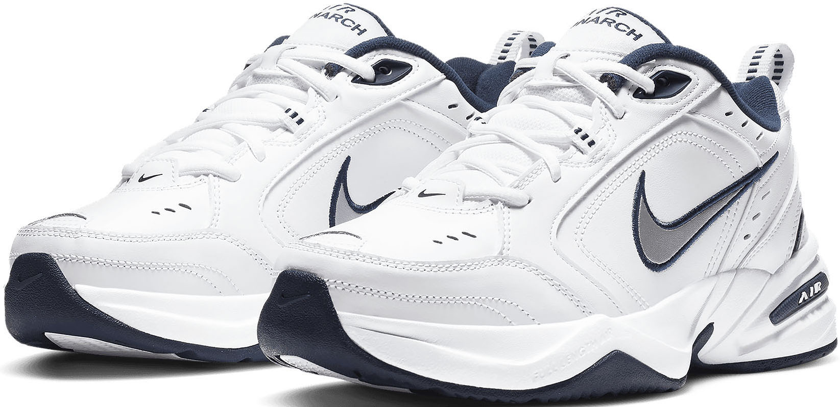 Trainingsschuh NIKE "NIKE AIR MONARCH IV", Herren, Gr. 42,5, weiß (weiß, metallic, silber), Leder, Synthetik, Textil, Schuhe