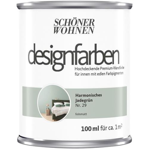 „SCHÖNER WOHNEN-FARBE Wand- und Deckenfarbe „“Designfarben““ Farben hochdeckende Premium-Wandfarbe, Farbwelt Grün Gr. 0,1 l 100 ml, grün (harmonisches jadegrün nr 29) Wandfarbe bunt“